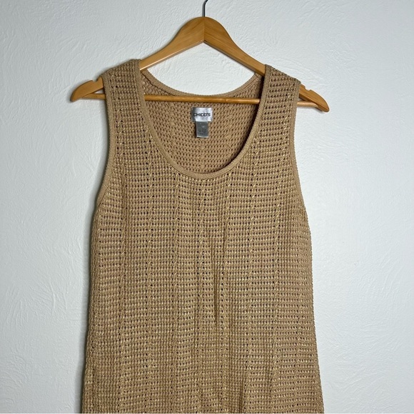 Chico's Sleeveless Knit Midi Dress Tan Cotton Crochet Boho Scoop Neck Size 1(M) - Picture 9 of 13